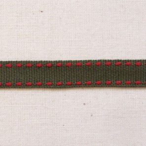 Khaki ribbon with red stitching