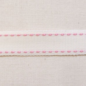 Cream ribbon with pink stitching