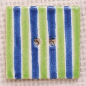 Square ceramic button, blue & green stripe
