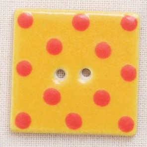 Square ceramic button, orange/red spot