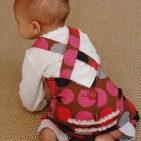 Dungarees back, 6-12 months, Big Spot pink & red fabric