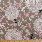 Lacey Cats cotton fabric in brown, from Kokka