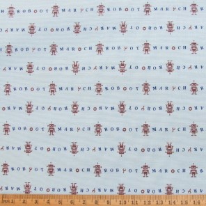 Marching Robots cotton fabric, in blue