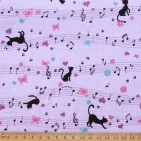 Musical Cats cotton fabric, in lilac