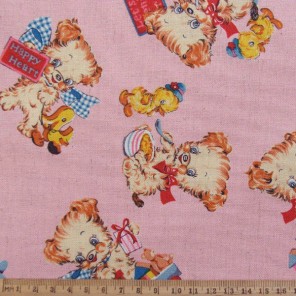 Retro puppy dog cotton linen fabric