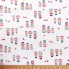 Russian Dolls cotton fabric on off-white
